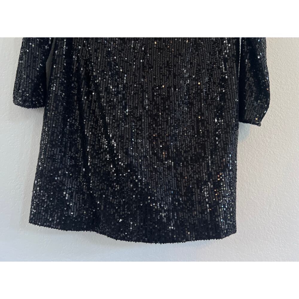 Eliza J Sequin Button Down Coat Dress Womens Size 8 Y2K Glam Party Event Black - Picture 12 of 15